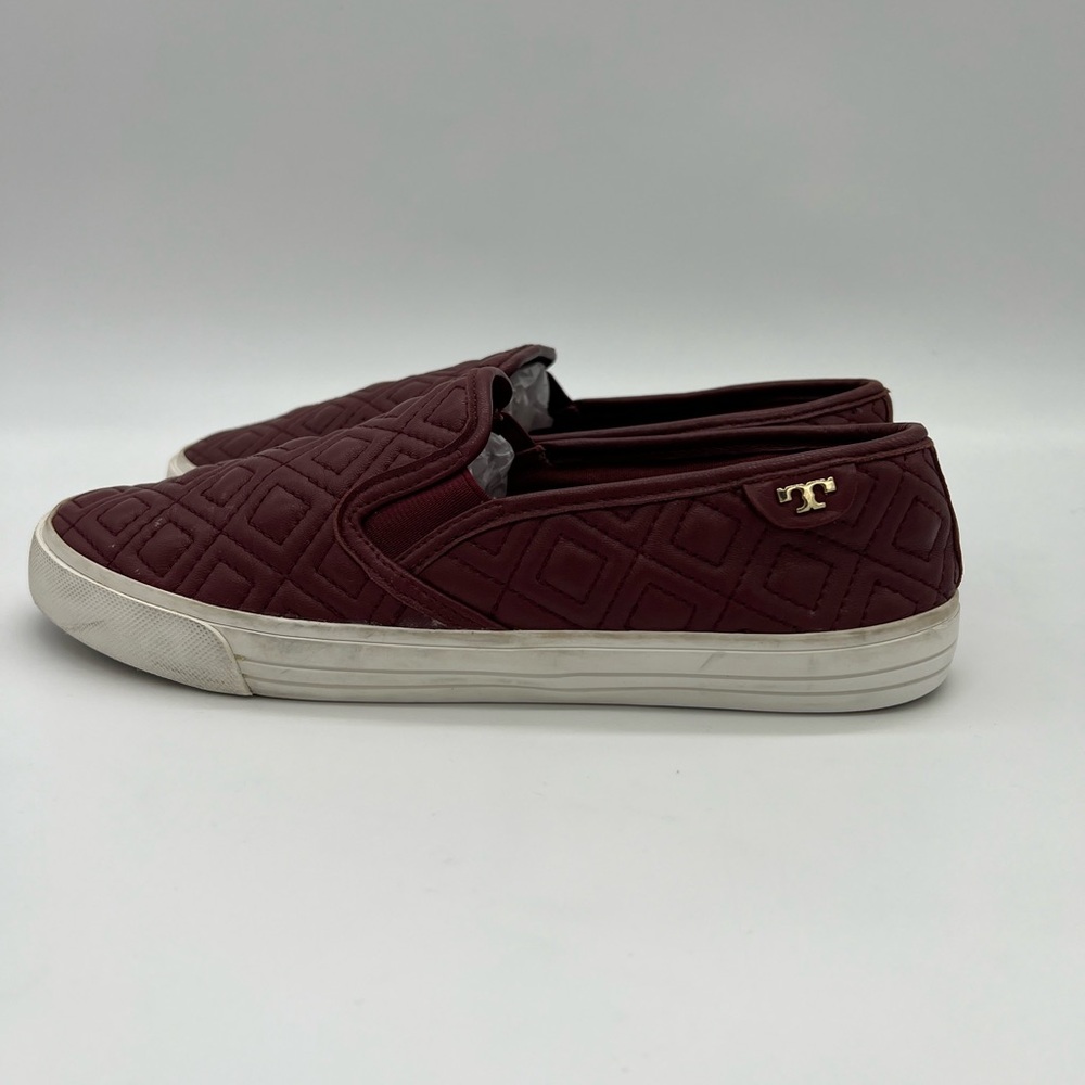 Tory Burch Womens Quilted Slip-On Sneakers Burgundy Wine Size 9 - Picture 3 of 14